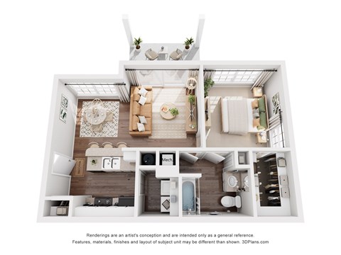 Floor plan for 1 bed, 1 bath, 761 sqft